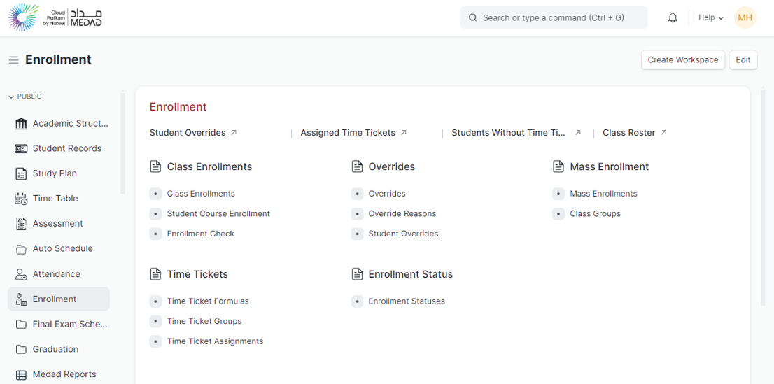 screenshot of MEDAD Campus Management